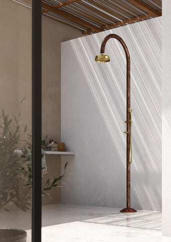 Outdoor Shower Co FTA-C50R-CHS-M Single Supply Copper Shower- 8" Brass Shower Head & Brass Hand Spray