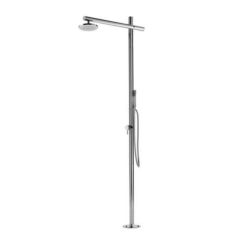 Outdoor Shower Co "Onda" Free Standing Single Supply Shower Unit - Hand Spray - 8" Shower Head - FTA-D50-CHS-M