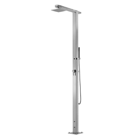 Outdoor Shower Co "Square" Free Standing Single Supply Shower Unit - Hand Spray - 8" Square Shower Head - FTA-Q86-CHS-M