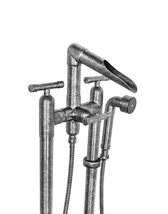 Sonoma Forge - Waterbridge Floor Mount Tub Filler With Waterfall Spout & Handshower - WB-RTF-FM-WF-HS