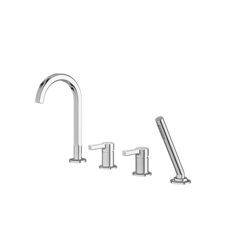 Aquabrass 4-Piece Deckmount Tub Filler with Handshower and 2 Mixers - Polished chrome