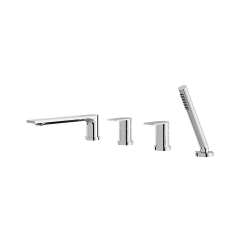 Aquabrass 4-Piece Deckmount Tub Filler with Handshower and 2 Mixers - Polished chrome