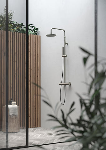 Outdoor Shower Co "Waterline" Wall Mount Hot & Cold Shower Unit - Thermostatic Valve - 8" Shower Head - FTA-W55-HCHS