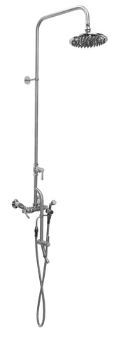 Outdoor Shower Co Chrome Plated Brass Valve, 6” Shower Head, 4-8” Center Spread, Hand Spray & Hose, Foot Shower WMHC-445-DLX-FS